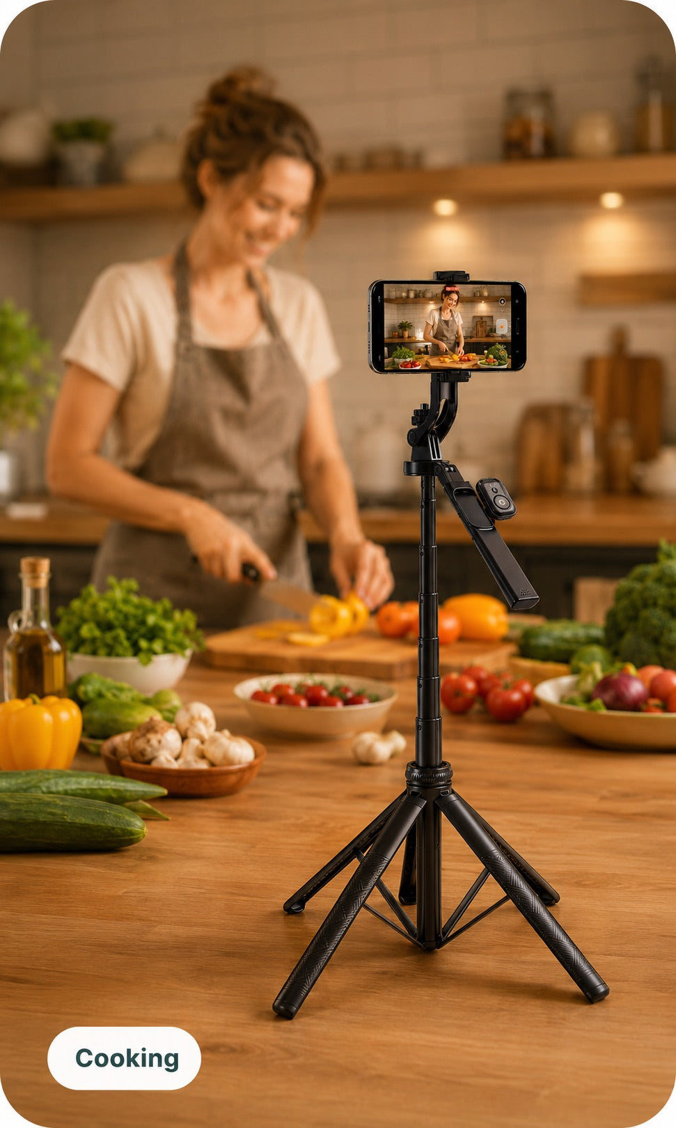 Phone tripod height for cooking content