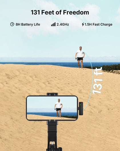 VLOGARA wireless microphone range for outdoor phone videos
