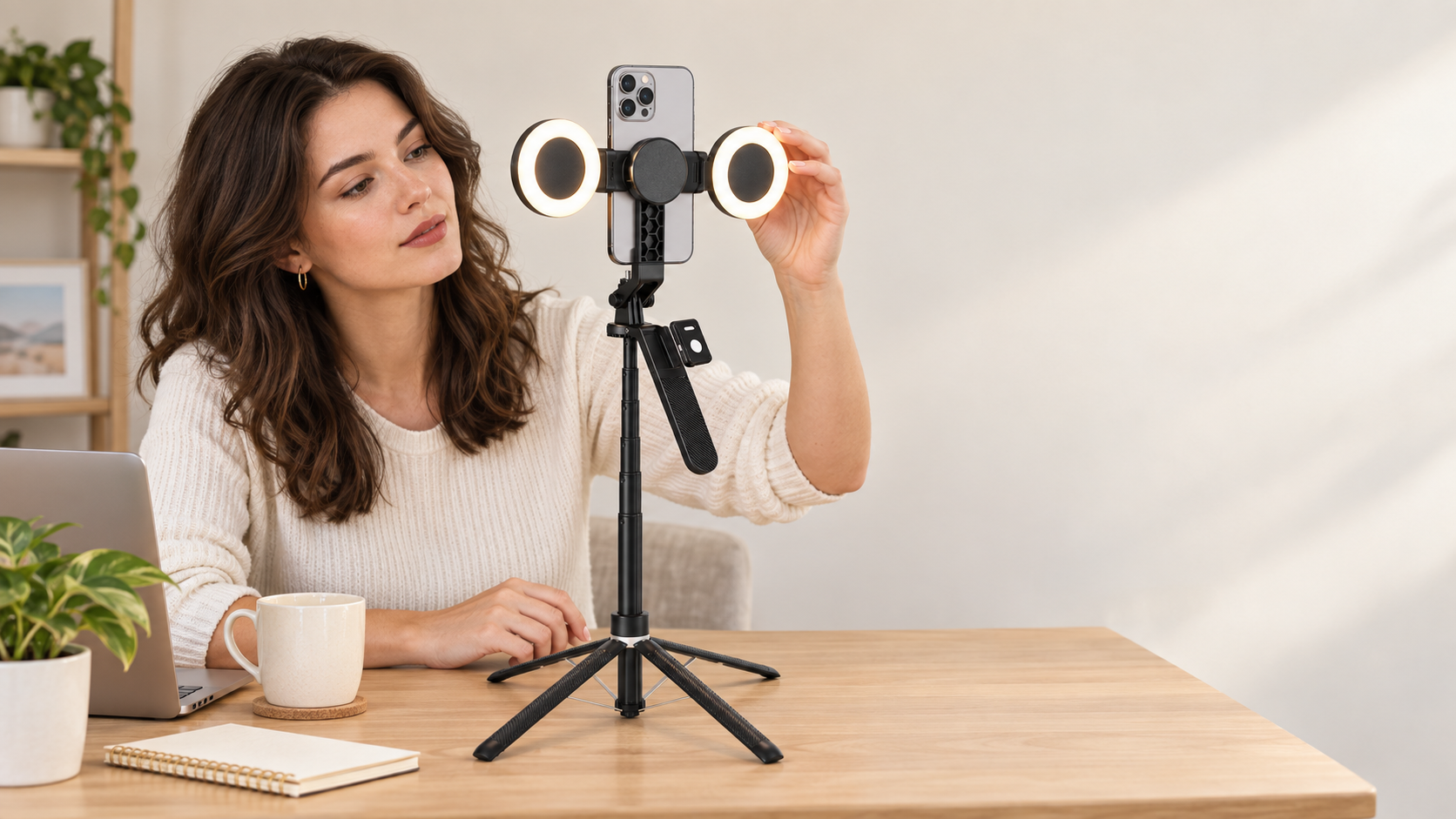 A creator preparing to record at a desk with a VLOGARA creator kit